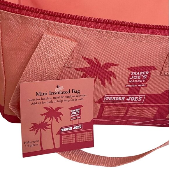 Trader Joe’s Peach Insulated Lunch Tote Bag NWT Cooler Carryall Palm Tree Design - Picture 2 of 5